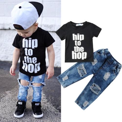 Newborn Infant Kid Baby Boy Clothes T shirt Tops Denim Long Pants Outfits Set AU