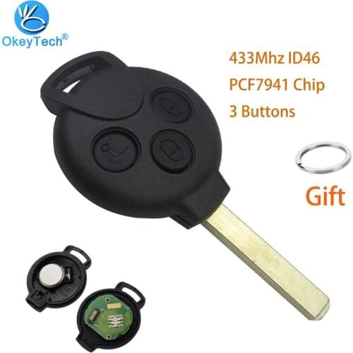 OkeyTech 3 Button 433Mhz ID46 PCF7941 Tranponder Chip Complete Remote Car Key For Mercedes-Benz Smart CITY Fortwo 451 2007-2013