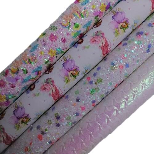 Rainbow Chunky Glitter leather, Princess Printed synthetic leather, Iridescent Faux Leather Sheets For Bows DIY 21x29CM KM670
