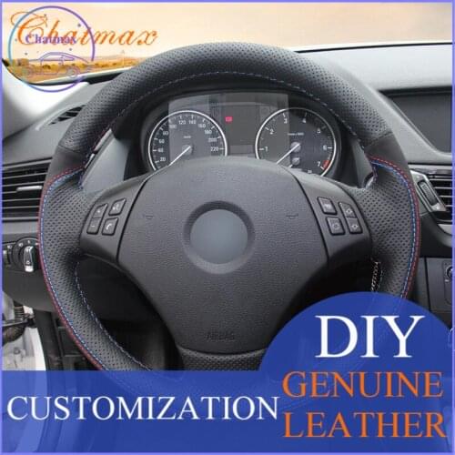 Hand Sewing Car Steering Wheel Cover Individual Customize of Black Suede Leather for BMW E90 E91 E92 Touring 2005 2006 2007-2012