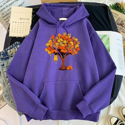 Cat Tree Cartoons Casual Prints Hoody Mens Cartoon Harajuku Streetwear Casual Fashion Hoodies Autumn Loose Fleece Hoody Mens