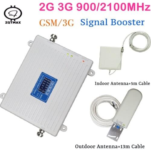ZQTMAX GSM 3G Cellular Signal Booster 900 2100 Dual Band repeater 2g 3g UMTS Mobile Amplifier Signal with antenna accessories