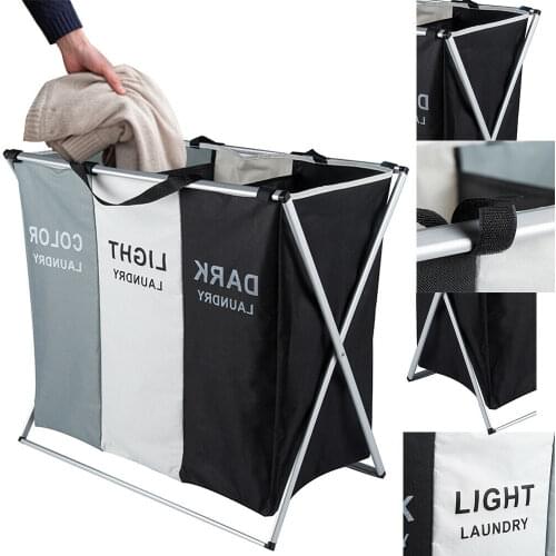 X-Shape Foldable Dirty Laundry Basket Organizer Printed Collapsible Three Grid Home Laundry Hamper Sorter Laundry Basket Large