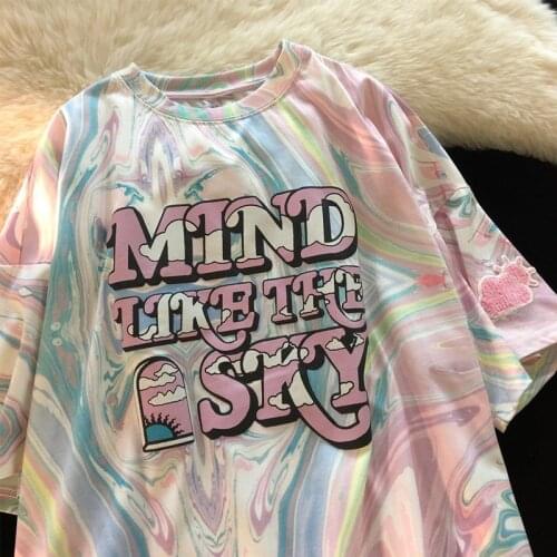 Casual vintage Tie-dye Gothic Oversized Women T Shirt drama Tops Tee Unisex Short Sleeve punk Female Summer Streetwear Clothes