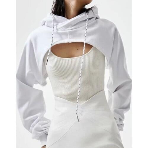 Za Women Summer New Sexy Fashion Super Short Hoodie Hiohop Drawstring Long Sleeves Open Chest Easy Tops Ropa Mujer Clothes
