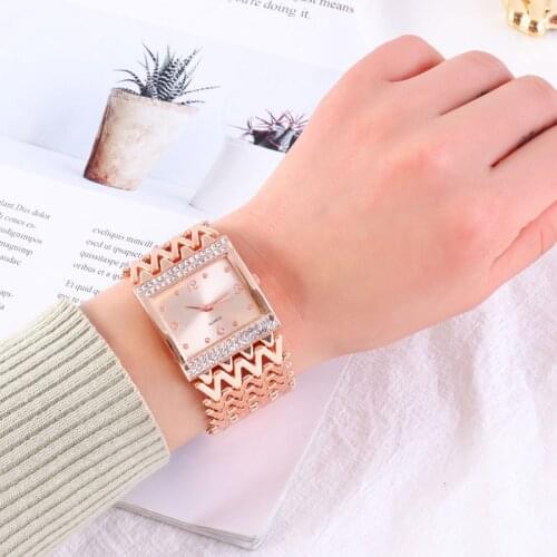 Hollow diamond square ladies bracelet watch fashion personality casual quartz bracelet watch