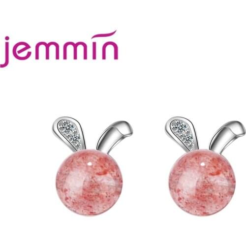 New Arrival Lovely Cute Stud Earrings For Women 925 Sterling Silver Big Round Pink Stone Boucle d'oreille For Sale