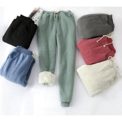 Plus Size 4xl Thick Warm Cashmere Pants Women Casual Loose Cotton Winter Sweatpants Fashion Elastic Waist Drawstring Harem Pants