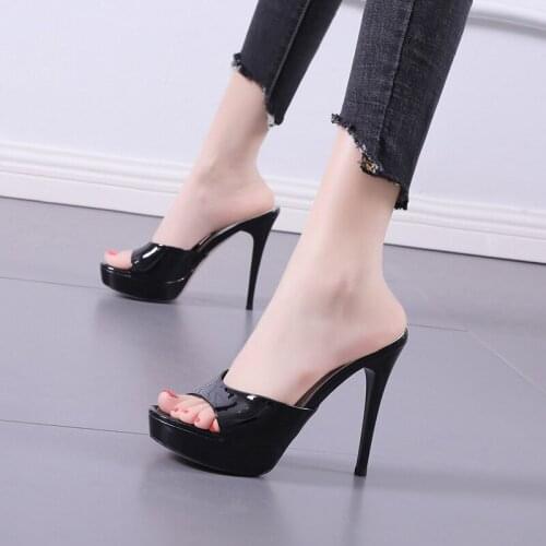 Ladies Lazy Sandals 12cm Heel Dresses Summer 2021 Ladies Platform Sandals Women Black High Heels Dames Slippers Zomer
