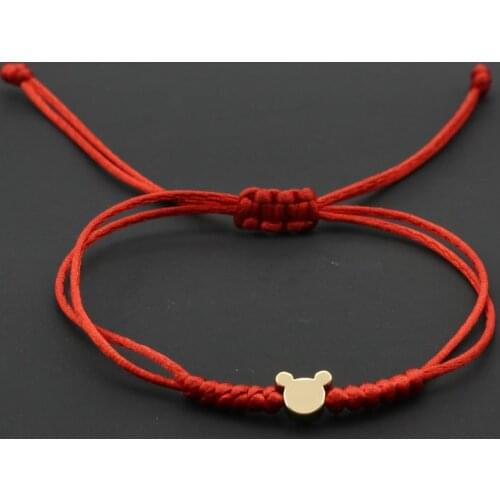 Cute Bear Head Charm Bracelet Women Men Lovers' Lucky Red String Braided Adjustable Couple Bracelets Friendship Jewelry Gifts