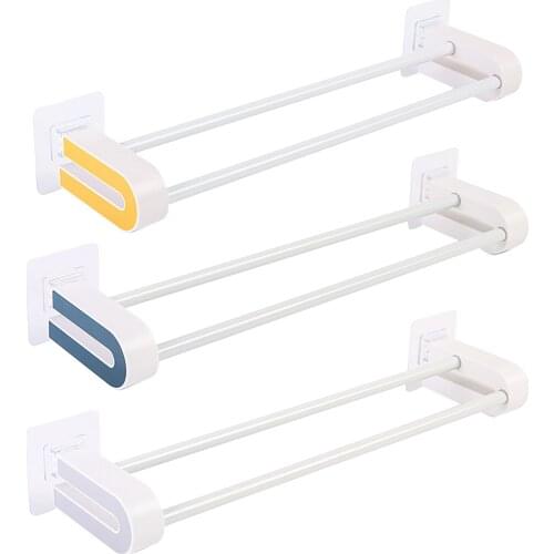 1Pcs Kitchen Bathroom Storage Racks Double Towel Storage Rack Save Space Punch-free Simple Bathroom Wall Mounted Holder