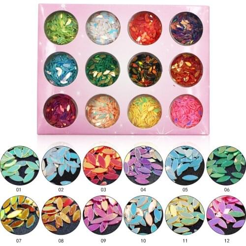 12pcs/set 3D Horse Eye Sequins Manicure Glitter Nail Flakes Non HotFix DIY Paillette Nail Art Rhinestone for Nails Decoration