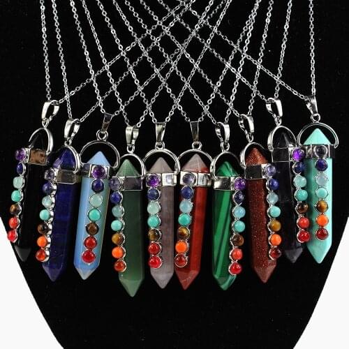 12pcs/lot High Quality 18*55mm Assorted Natural Stone Necklace Pendant Quartz Crystal Pendant Pillar Charms Jewelry Pendulum