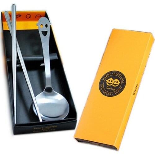 2pcs/set Creative Smiling Face Dinnerware Set Stainless Steel Dinner Fork Scoops Dessert Tableware Set for Chlidren KV 082