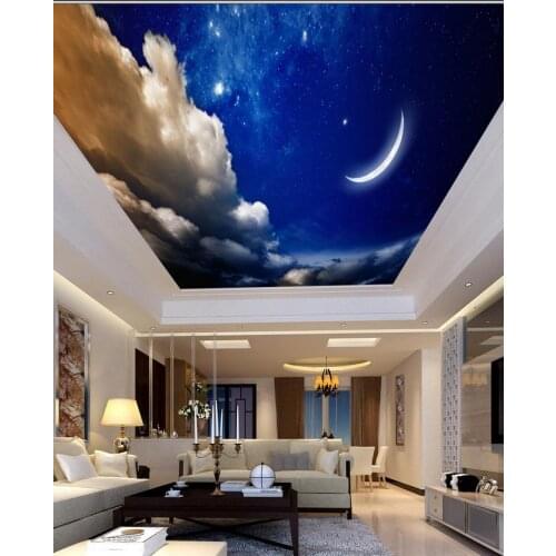 3D Wallpaper The moon in the night sky living room Restaurant ceiling wall painting mural panel 3D Wallpaper