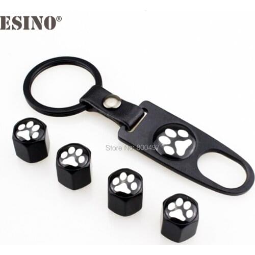 40 x Car Styling Stainless Steel Zinc Alloy Wheel Tire Valve Stems Caps Dog Footprint Universal Fit With Mini Wrench Key Chain