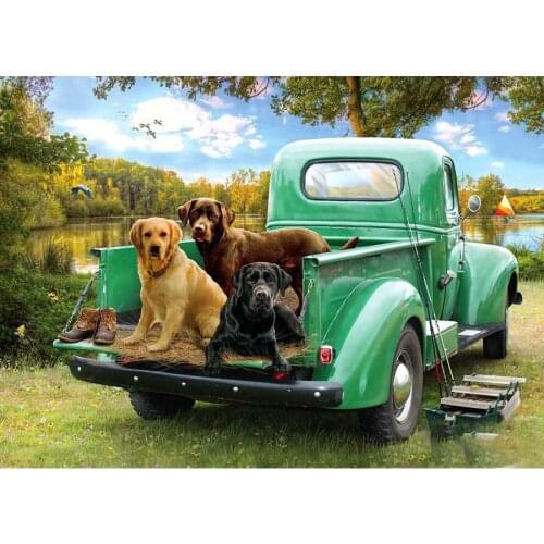 Full Square/Round Drill Diamond Painting Labrador On The Car 5D DIY Diamond Embroidery Mosaic Decoration Home WG2637