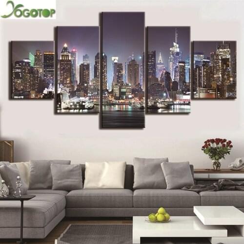 DIY Diamond Painting 5 Panel New York 5D Full mosaic Diamond Embroidery Handcraft Kit Home Decor Night city landscape ML1027