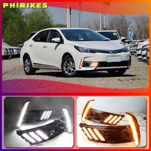 Car Led Daytime Running Lights For Toyota Corolla 2017 2018 fog lamp DC 12V ABS DRL with yellow turn signal lights