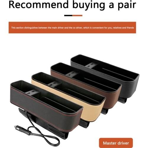 PU Leather Car Seat Gap Organizer Side Seat Crevice Storage Box Dual USB Charger Cup Phone Holder Universal Car Accessories