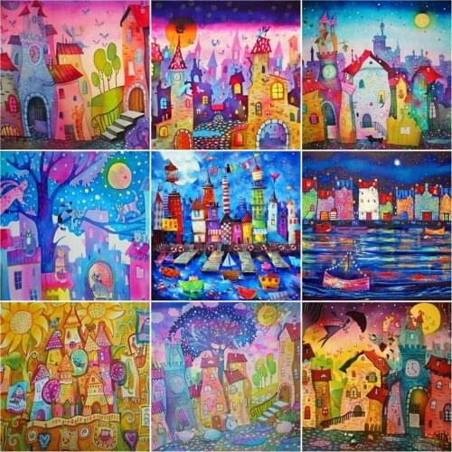 AZQSD DIY Diamond Painting Constellation House Decor Diamond Mosaic Cartoon Town Cross Stitch Full Square Drill Handmade Gift
