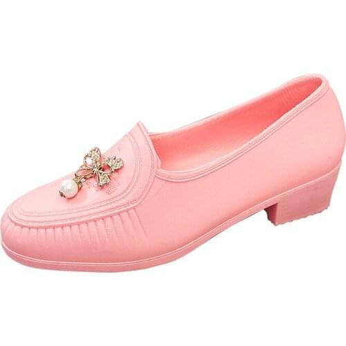 Fashion Ladies PVC Shallow Rain Boots Buckle Non-slip Water Shoes Waterproof Wear-resistant Rubber Shoes Casual Women Rainboots