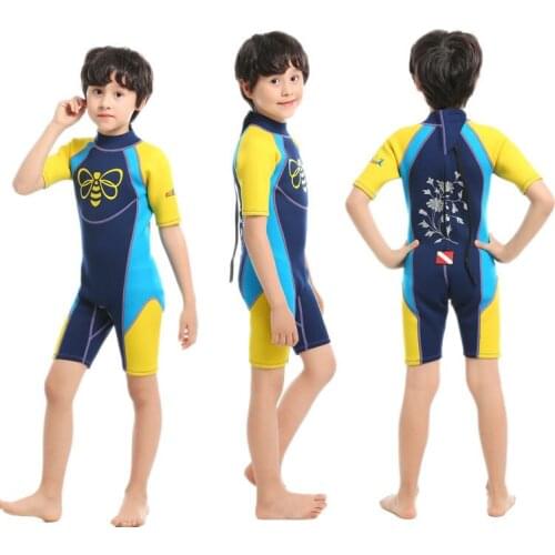 Boys' One Piece Short Sleeve Diving Suit For Water Sports SwimWear Underwater Spearfishing Kitesurf Clothing WetSuit Equipment