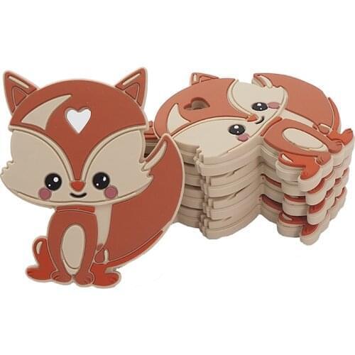 Chenkai 5PCS Silicone Fox Teether Baby Teething Nursing Teether BPA Free For DIY Infant Chewable Silicone Pacifier Accessory
