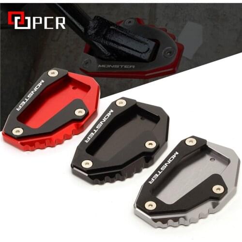 CNC Aluminum Side Stand Extension Plate Pad Black&Red For Ducati Monster 696 697 795 796 821 1200 1200S