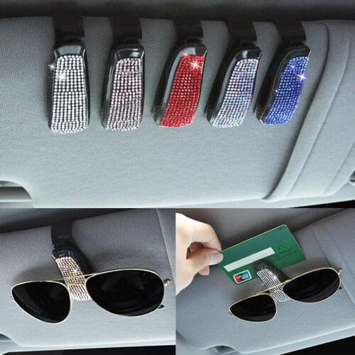 Rhinestone Diamond Decoration Clip Sun Visor Glasses Bracket Portable Sunglasses Eyeglasses Car Interior Supplies