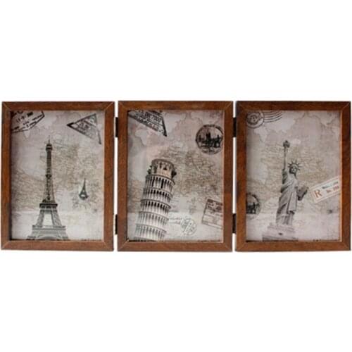 Retro double-sided triple-fold composite photo frame Hinged Picture Frame with G