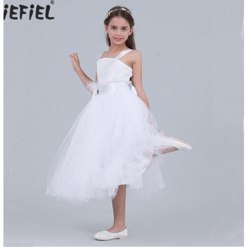 IEFiEL Toddler Kids Girls Dress Party and Wedding Bridesmaid Crossed Back Lace Dresses Vestidos Sleeveless Princess Tulle Dress