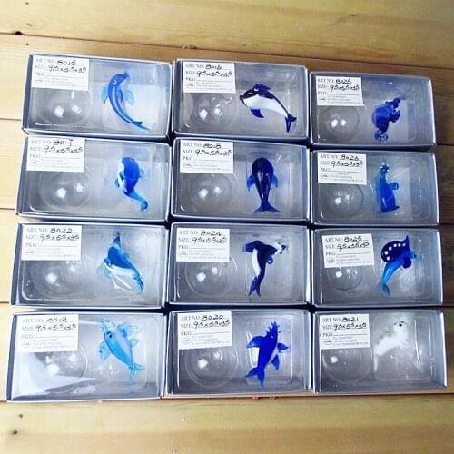 Custom hand blown art glass floating fish marine animal figurines aquarium decorations pendant miniature glass fish statues gift