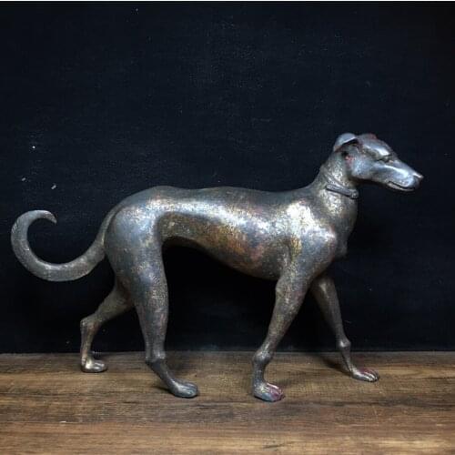 12"Tibet Temple Collection Old Bronze Cinnabar Lacquer Chinese Zodiac Dog Statue Lucky Dog Ornaments Town House Exorcism