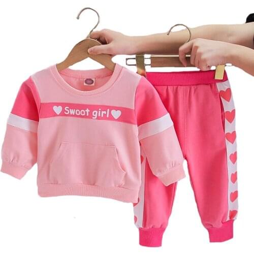 Spring Pure Cotton Baby Girls Clothing Set Cute Love Heart Pattern Suit For Girl Toddler Kids Casual Comfortable Clothes