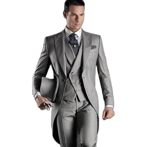 Handsome Morning Style Suits Groom Tuxedos Mens Wedding Prom Party Dress Custom Made (Jacket+Pants+Vest+Tie) NO:052