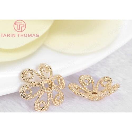 10PCS 14MM 24K Champagne Gold Color Plated Brass Flower Beads Caps High Quality Diy Jewelry Accessories