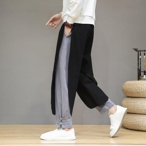 Men Harem Pants Fashion Cotton Linen Male Trousers Elastic Waist Joggers Casual Loose Drop Crotch Bottoms Plus Size