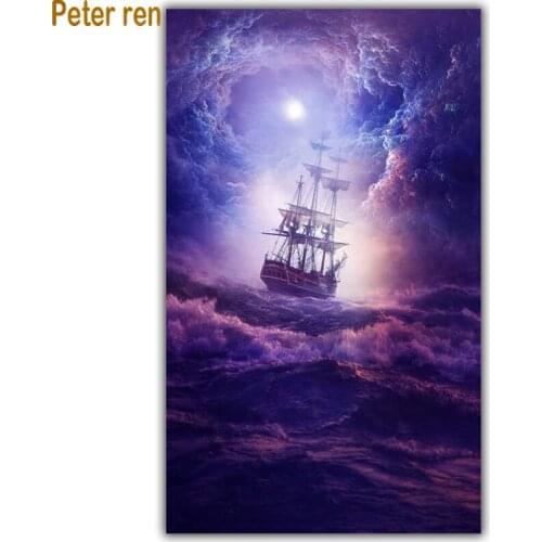 Peter ren Diy Diamond painting cross stitch kits full embroidery landscape Square/Round Mosaic Rhinestone Sea sailing moon night