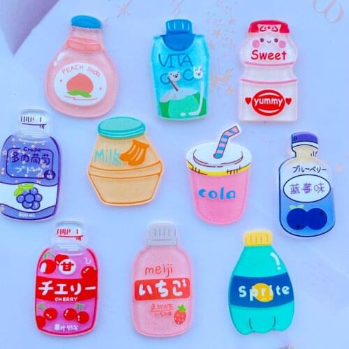10/20 New Shiny Cartoon Cute Beverage Bottle Acrylic Flat DIY Crafts Mobile Phone Case Ornament Accessories 018