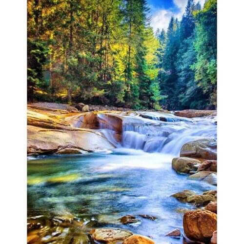 New Full Square Diamond painting waterfall 3d diy nature scenery diamond mazayka bead embroidery forest 5d Cross Stitch a50