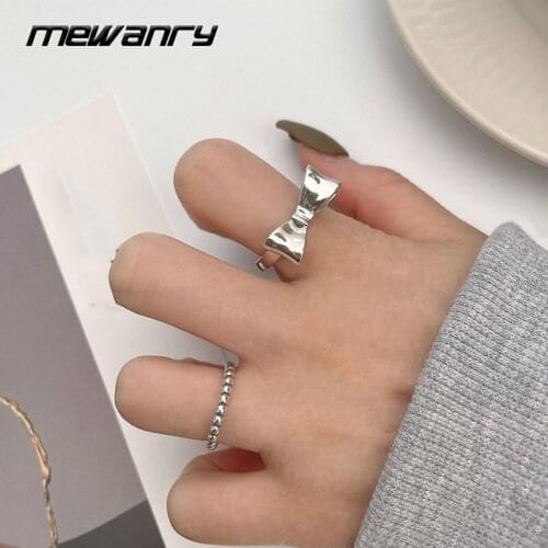 Mewanry 925 Sterling Silver Open Rings for Women New Trendy Vintage Elegant Double Layer Bow Design Party Jewelry Birthday Gifts
