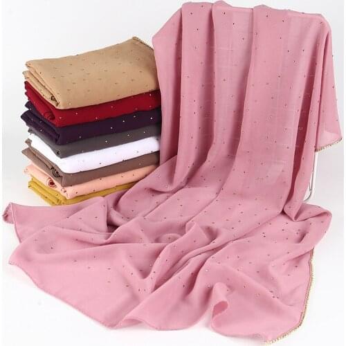 New high-quality pearl chiffon diamond head scarf, spring and summer long Muslim ladies hijab scarf bib