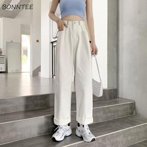 Straight Jeans Women College Daily Baggy Pockets Leisure Daily Ulzzang High Waist All-match Simple Teens Denim Trouser Boyfriend