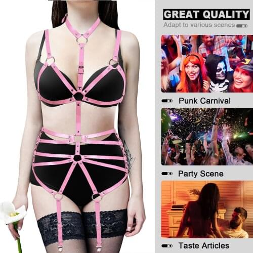 Sexy Body Harness Suspenders Bodysuit Women Leather Waist To Leg Bondage Cage Waistband Stockings Garter Belt Bdsm Erotic Linger