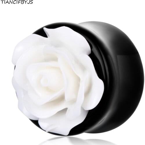 TIANCIFBYJS Acrylic Flower Black Flesh Tunnels Flared Ear Plugs Stretchers Piercing Earring Gauges Expanders Body Jewelry 50pcs