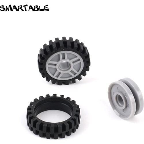 Smartable Tire 24x7 mm Wheel With 18x7 mm Rim Hub MOC Parts Building Block Toys Compatible Major Brands 56902+3483 15pcs/Set