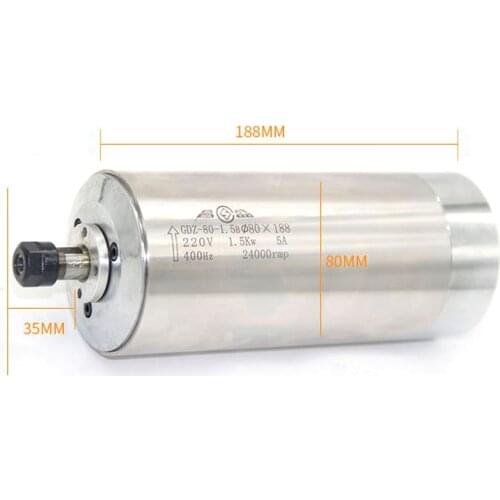 Engraving machine water-cooled motor spindle 1.5KW 3 bearing 220/380V 5A 400HZ Speed 0-24000rpm Chuck ER11 size 188mm 80mm