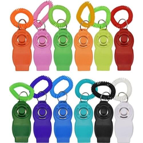 Pet Dog Training Clicker & Whistle 2 In 1 Dogs Click Trainer Aid Tool Wrist Strap Sound Key Chain Teaching Tools