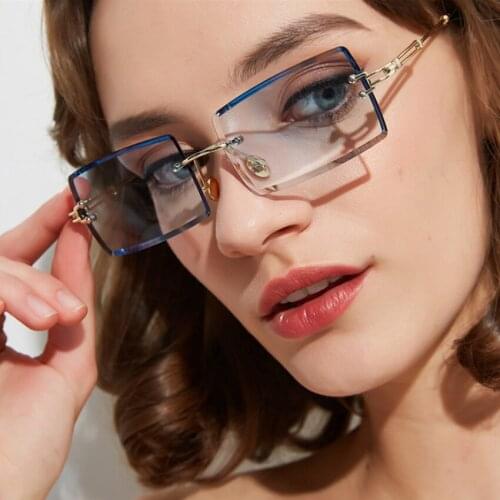 Retro Fishing Sunglasses Women Brand Designer Fashion Rimless Gradient Glasses Shades Cutting Lens Ladies Frameless Eyeglasses
